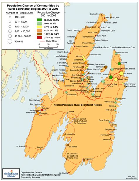 map  avalon peninsula population change  community