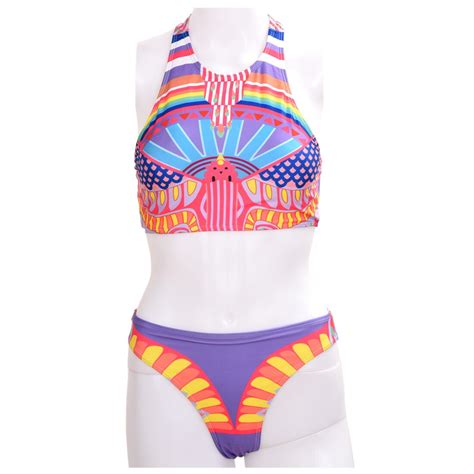 high neck cropped top swimsuit girl bikini retro print sexy bodycon