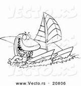 Shark Outline Coloring Vector Cartoon Sailing Catamaran Royalty sketch template