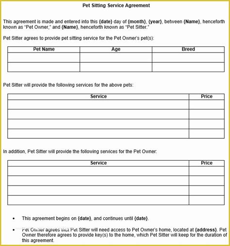 pet sitting templates   pet sitting contract template