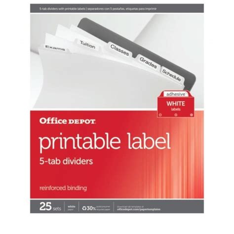 office depot brand plain dividers  tabs  labels white  tab