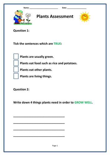 Plants Assessment Booklet Teaching Resources