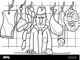 Butcher Cartoon Shop Meat Illustration His Drawing Coloring Vector Stock Alamy Getdrawings sketch template