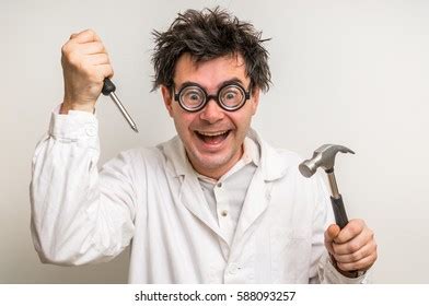 crazy scientist repairing  hammer screwdriver stock photo  shutterstock