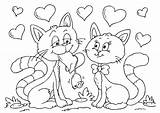 Coloring Valentine Cats Cat sketch template