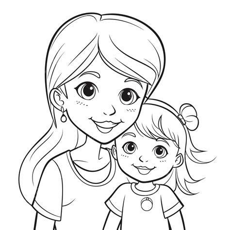 mom  daughter coloring page outline sketch drawing vector wing
