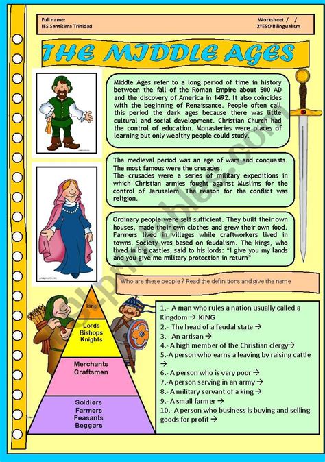 middle ages  children  pages  activities esl worksheet