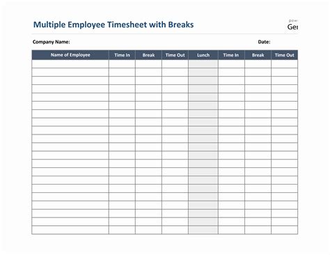 multiple employee timesheet  breaks  excel