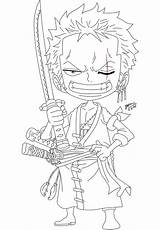 Zoro Chibi Coloring Printable Pages Piece Anime Categories Kids Coloringonly sketch template