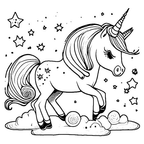 cute space unicorn coloring page creative fabrica