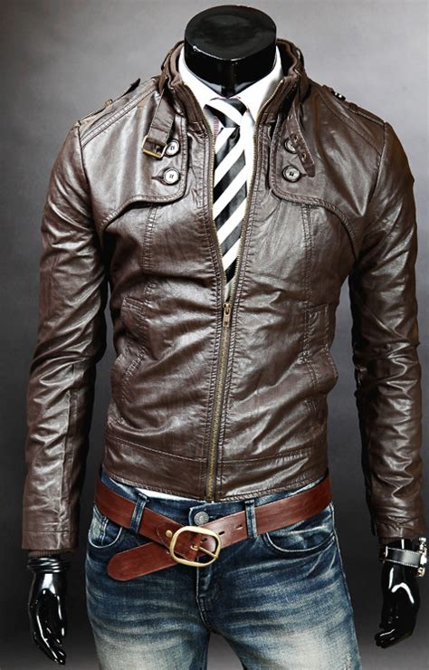 men double button slim fit leather jacket men jackets