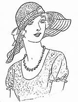 Chapeau Coloriage Embroidery Victorian Mulheres sketch template