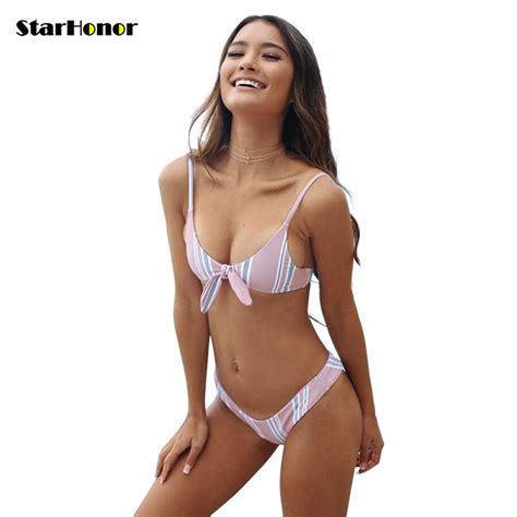 sexy bikinis women striped knot swimsuit push up swimwear bandage