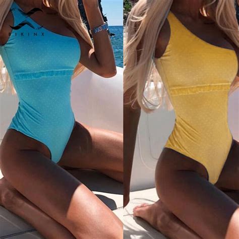 bikinx one shoulder bikinis 2019 mujer bathers dot yellow swimsuit