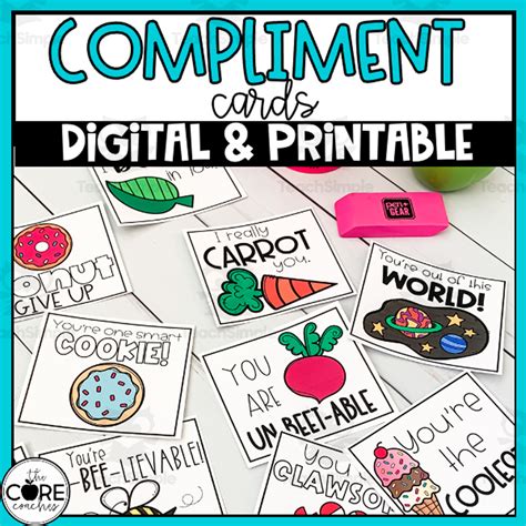compliment cards  students digital  printable  teach simple