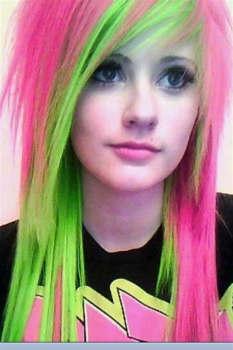 pink and green on emo girl hair ️ pinterest emo girls emo and green