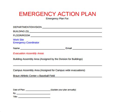 sample emergency action plan templates  ms word