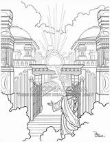 Gate Coloring Heavens Pages Drawing Heaven Jesus Adult Christian Faithful Servant Welcoming His Goodsalt Connell Dave Getdrawings sketch template