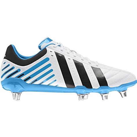 white  blue soccer shoe  spikes