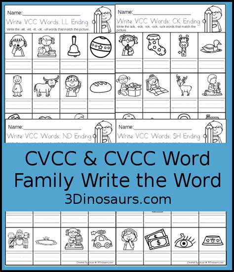 cvcc ccvcc word family write  words  prep worksheet  dinosaurs