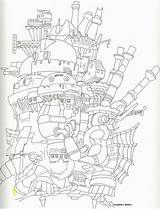 Moving Castle Howl Coloring Pages Book Howls Hayao Miyazaki Castles Divyajanani Template sketch template