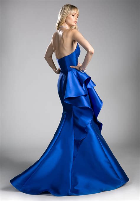 cinderella divine js royal blue mermaid strapless prom gown