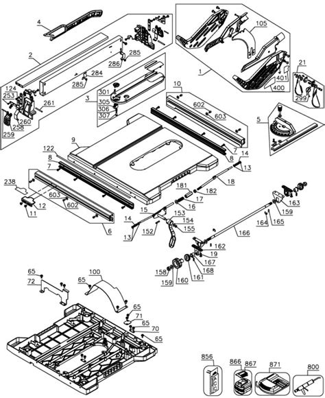 dewalt dcst flexvolt  table  model schematic parts diagram toolbarncom