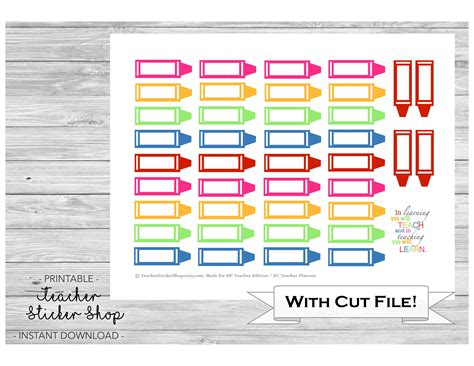 crayon label stickers printable  cut file  teacher etsy