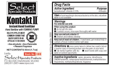 kontakt ii hand sanitizer  drug facts  label