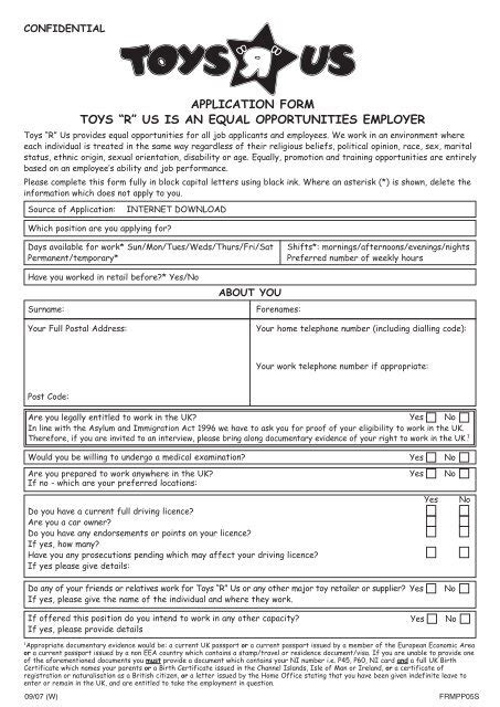 application form toys     equal opportunities