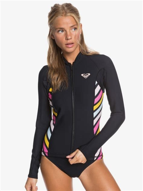 1mm pop surf long sleeve front zip wetsuit top for women