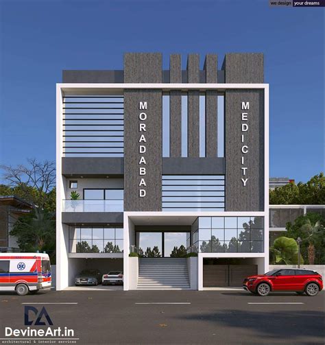 pin  dwarkadhishco  elevation facade design commercial design exterior hospital design