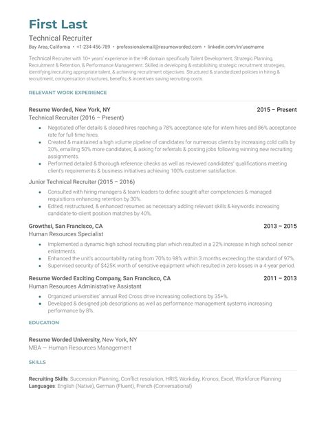 technical recruiter resume examples   resume worded