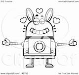 Rabbit Loving Robot Clipart Cartoon Outlined Coloring Vector Thoman Cory Royalty sketch template