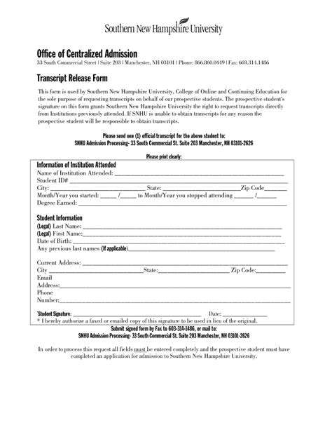 Snhu Transcript Request Form Fill Out And Sign Printable Pdf Template