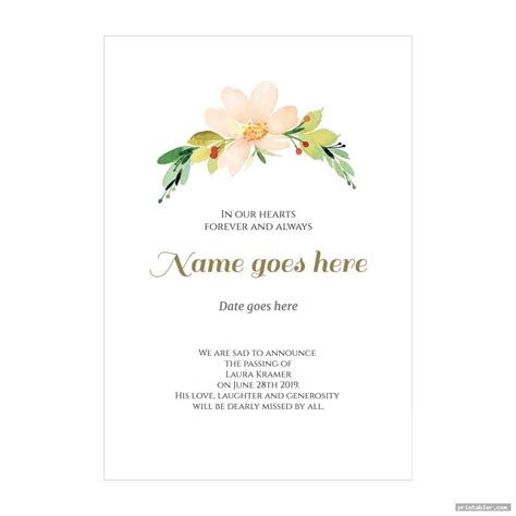 inspiring memorial cards  funeral template printable