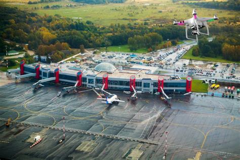 drone flying   airport stock photo image  commercial