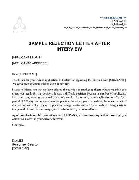 job offer rejection letter sample