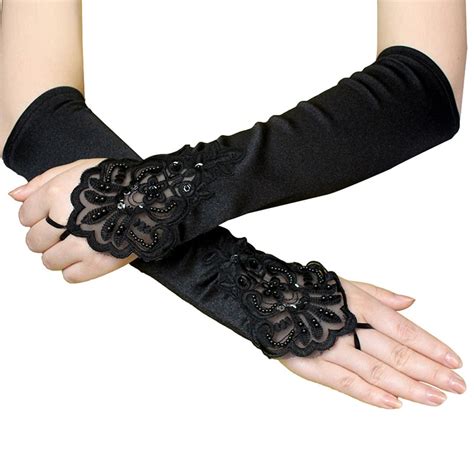1 pair new design women s elbow length gloves sexy black long satin