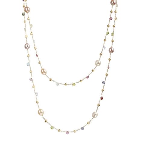 18ct Yellow Gold Pearl And Mixed Gem Paradise Necklace Marco Bicego