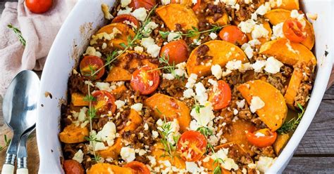 suesskartoffel auflauf mit hack und feta rezept