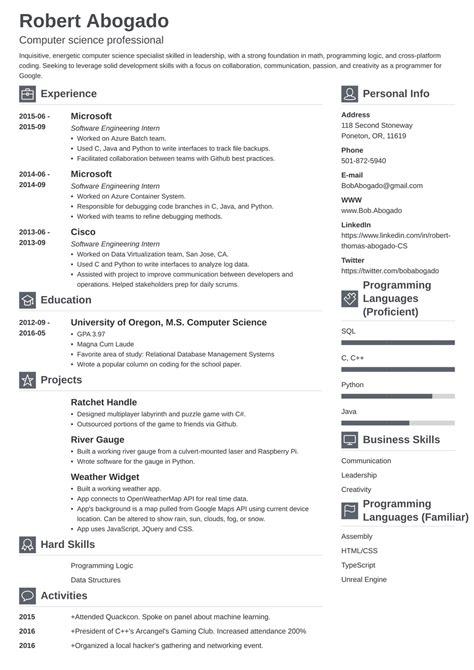 computer science cs resume  template guide