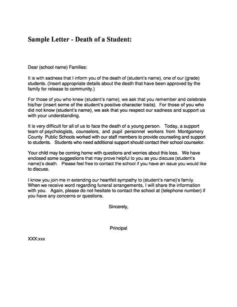 notice  death letter collection letter template collection