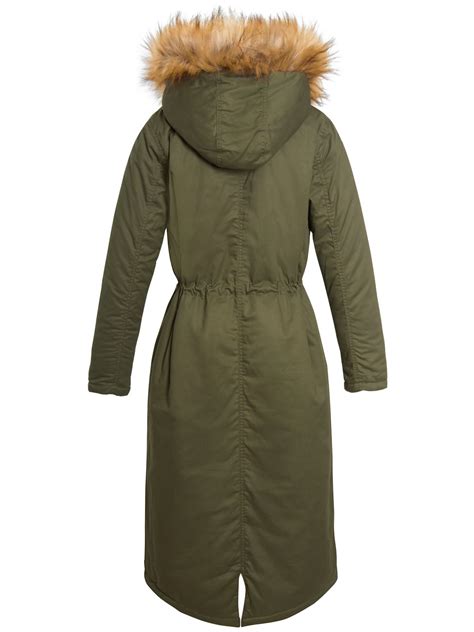 womens longline padded parka faux fur ski coat size      khaki jacket ebay