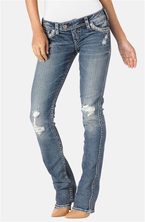 Silver Jeans Co Tuesday Distressed Straight Fit Bootcut Jeans