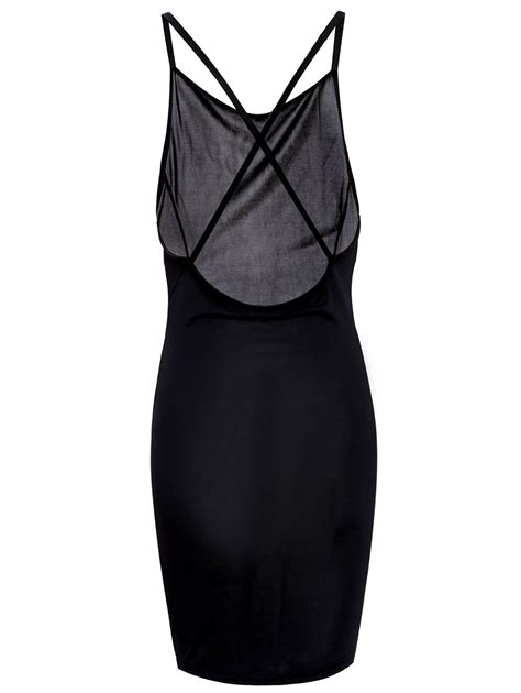2018 sexy scoop neck backless sleeveless bodycon dress for women black