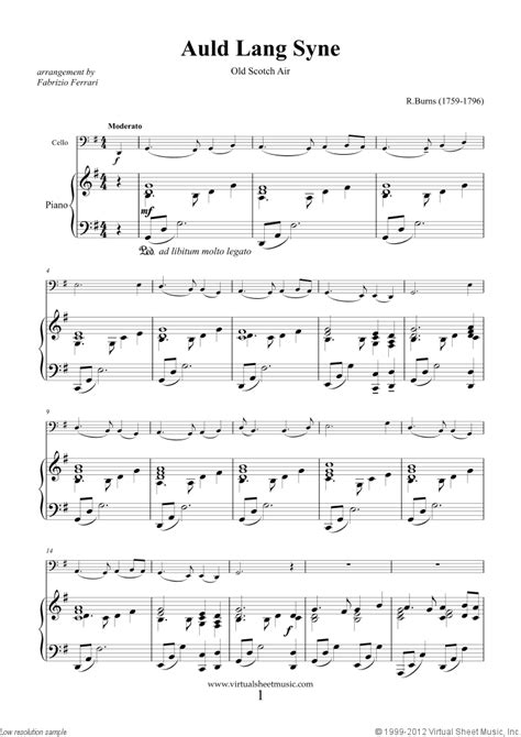 Burns Auld Lang Syne Sheet Music For Cello And Piano [pdf]