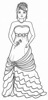 Elegant Lady Coloring Pages Bridesmaid Digital Stamps Colouring Gown Girl Adult Woman Ball Freebie Lots Fashion Girls Digi Two Drew sketch template