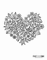 Heart Coloring Pages Flower Shape Leaf Designs Made Color Valentine Printables Valentines sketch template