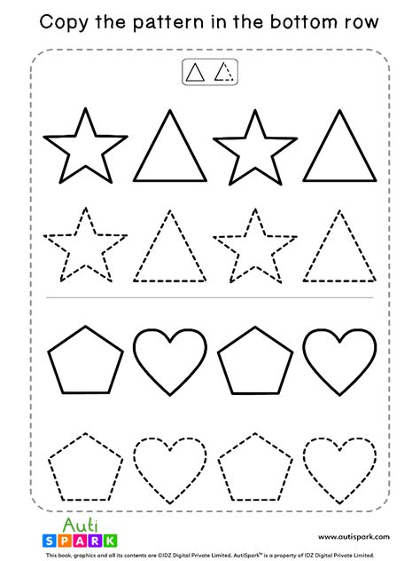 tracing shapes  worksheet  match shape patterns autispark